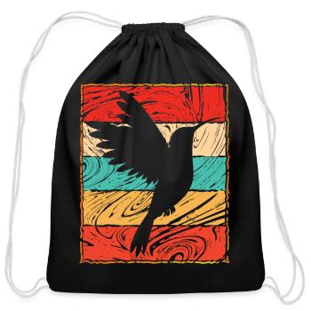 Retro 70s Hummingbird Vintage Silhouette Tee - Cotton Drawstring Bag - black - Front