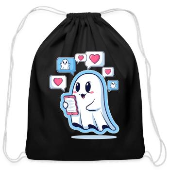 Cute Ghost with Social Media Tango - Cotton Drawstring Bag - black - Front