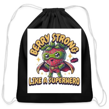 Strawberry Berry Superhero Fruity - Cotton Drawstring Bag - black - Front