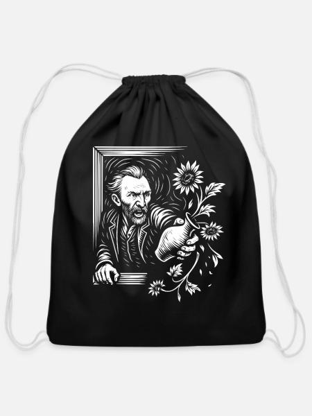 Vincent Van Gogh Sunflower Frame Reacher Art - Cotton Drawstring Bag - black