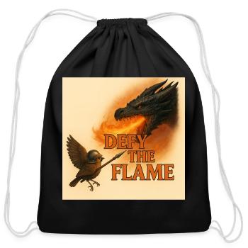 Defy the Flame – Brave Bird vs Dragon Fantasy Art - Cotton Drawstring Bag - black - Front