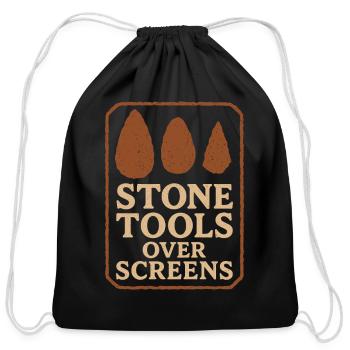 Prehistoric Homo Habilis Stone Tools - Cotton Drawstring Bag - black - Front