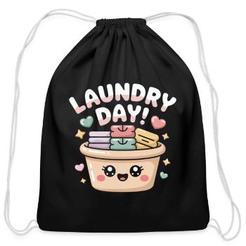 Happy Laundry Basket - Cotton Drawstring Bag - black - Front