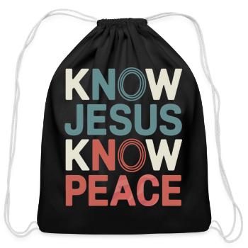 Know Jesus Know Peace Circular Typography - Cotton Drawstring Bag - black - Front