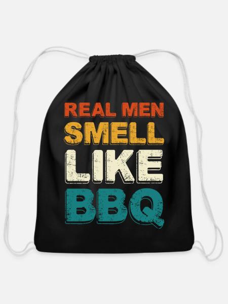 Real Men Smell Like BBQ - Cotton Drawstring Bag - black