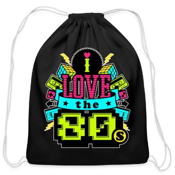 I Love the 80s Neon Heart Nostalgic Retro Graphic - Cotton Drawstring Bag - black - Front