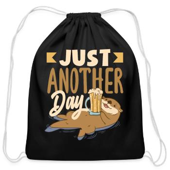 Sea Otter Cartoon Funny Pun Otters - Cotton Drawstring Bag - black - Front