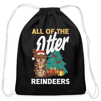 Sea Otter Pun Christmas Reindeers - Cotton Drawstring Bag - black - Front