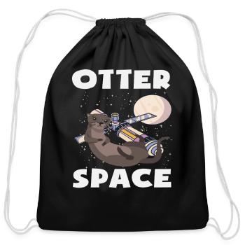 Sea Otter Cartoon Space Pun - Cotton Drawstring Bag - black - Front