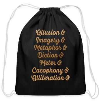 Golden Script of Literary Devices - Cotton Drawstring Bag - black - Front