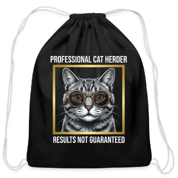 Professional Cat Herder Glasses Portrait - Cotton Drawstring Bag - black - Front