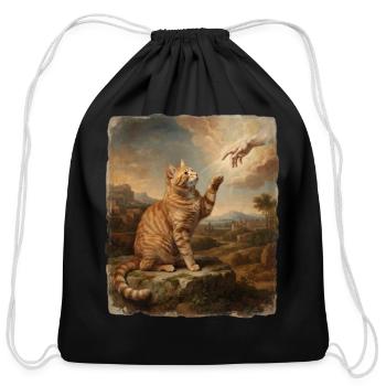 Funny Orange Tabby Divine Touch Cat and God's Hand - Cotton Drawstring Bag - black - Front