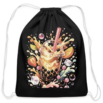 Bubble Tea Tapioca Beads Splash Art - Cotton Drawstring Bag - black - Front