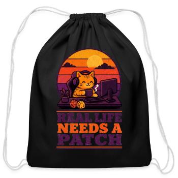 Retro Cat Patch Sunset Desk - Cotton Drawstring Bag - black - Front