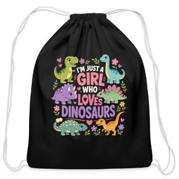 Cute Dinosaur Girl Dino Lover Prehistoric Art - Cotton Drawstring Bag - black - Front