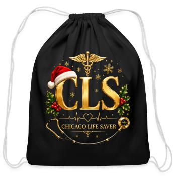 CLS Chicago Life Saver Christmas Santa Skull EMT S - Cotton Drawstring Bag - black - Front