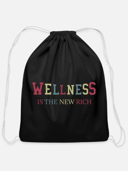 Wellness is the new rich - Cotton Drawstring Bag - black
