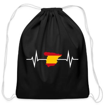 Spain Country Outline Heartbeat Pulse Line Espana - Cotton Drawstring Bag - black - Front