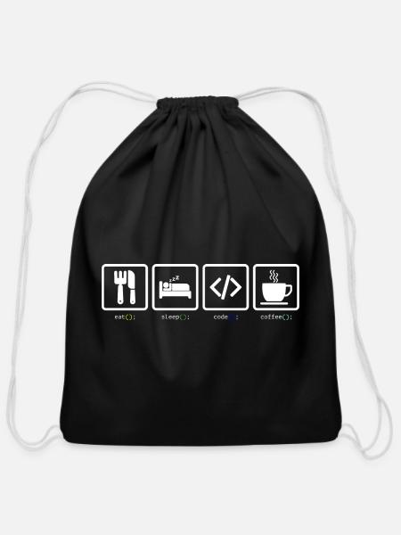 Eat Sleep Code Coffee - Cotton Drawstring Bag - black