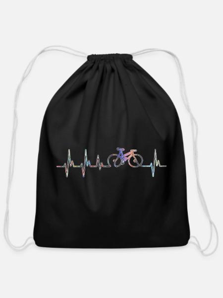 Rainbow Cycle Pulse Line Art - Cotton Drawstring Bag - black