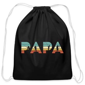 Papa Vintage Fishing Dad Angler Gift - Cotton Drawstring Bag - black - Front
