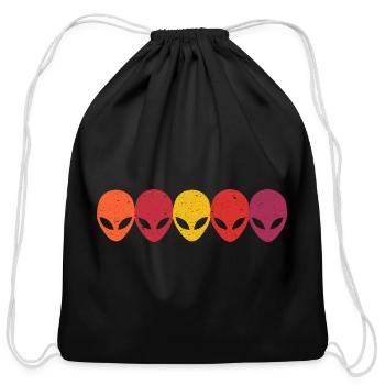 Alien Heads Faces Extraterrestrials Retro Vintage - Cotton Drawstring Bag - black - Front