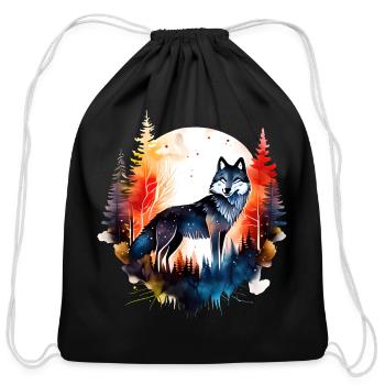 Wolf Pine Trees Full Moon - Cotton Drawstring Bag - black - Front