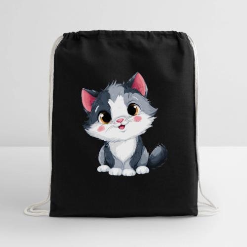 Sweet Sitting Kitten Cartoon Smiling - Cotton Drawstring Bag