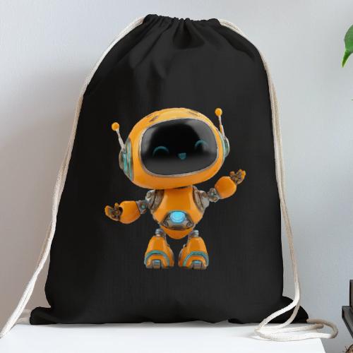 Playful Orange 3D Cartoon Robot for Kids - Cotton Drawstring Bag