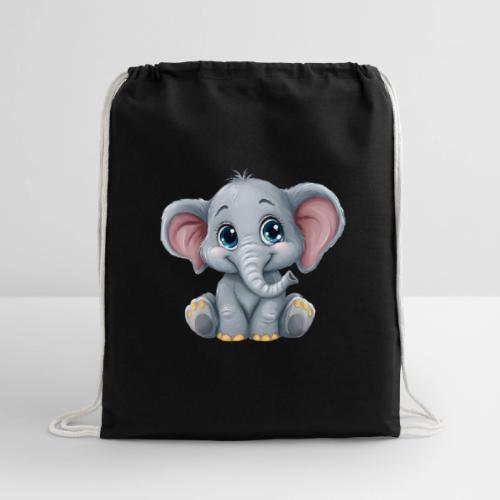 Sweet Cartoon Baby Elephant with Big Eyes - Cotton Drawstring Bag