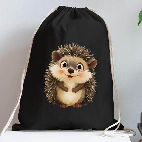 Smiling Cartoon Hedgehog with Joyful Expression - Cotton Drawstring Bag