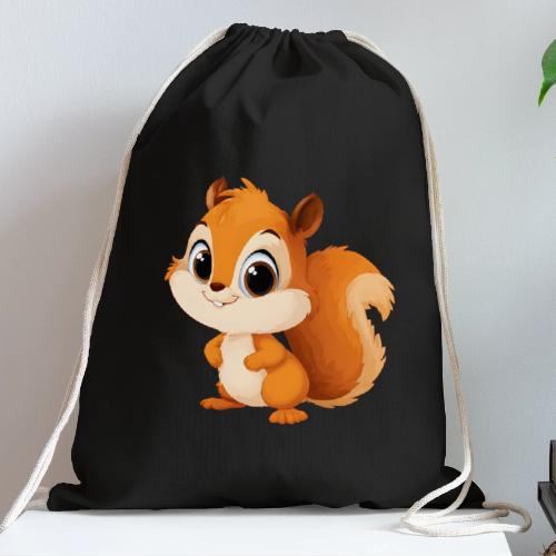 Playful Cartoon Squirrel with Big Innocent Eyes - Cotton Drawstring Bag