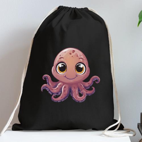Cute Cartoon Baby Octopus with Big Eyes - Cotton Drawstring Bag