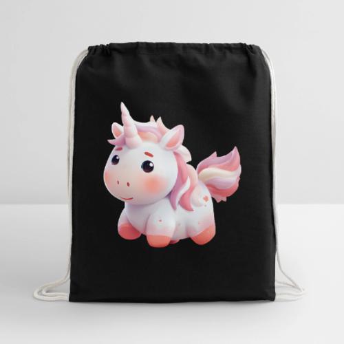 Sweet Cartoon Pink Unicorn - Cotton Drawstring Bag