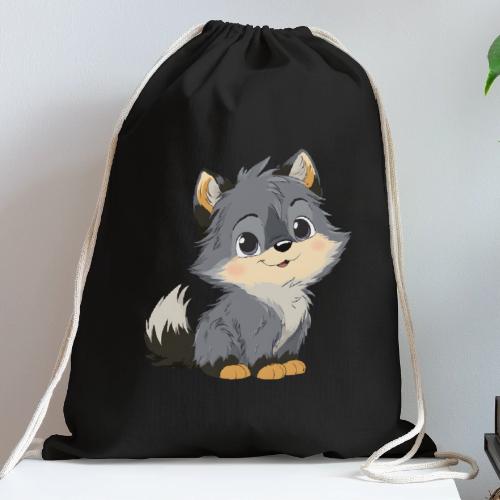 Cute Cartoon Baby Wolf with Innocent Eyes - Cotton Drawstring Bag