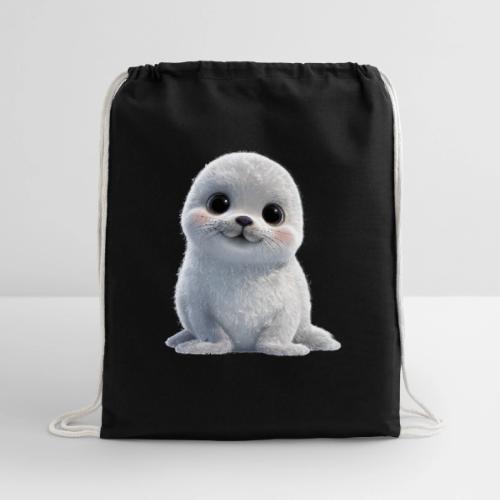 Cute White Cartoon Baby Sea Lion - Cotton Drawstring Bag