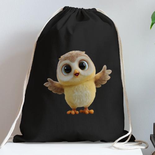 Cute Cartoon Baby Owl with Wings Open - Cotton Drawstring Bag