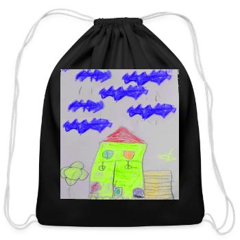 Neon Green House Under Blue Clouds - Cotton Drawstring Bag - black - Front