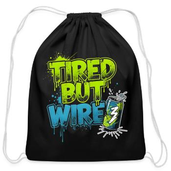 Tired But Wired Graffiti - Cotton Drawstring Bag - black - Front