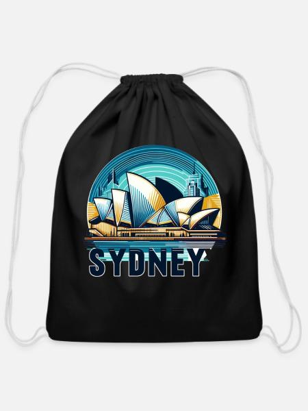 Sydney Landmarks Art - Cotton Drawstring Bag - black