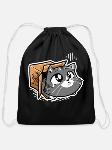 Cat In A Box - Cotton Drawstring Bag - black