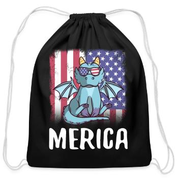 Merica Dragon USA American Flag - Cotton Drawstring Bag - black - Front
