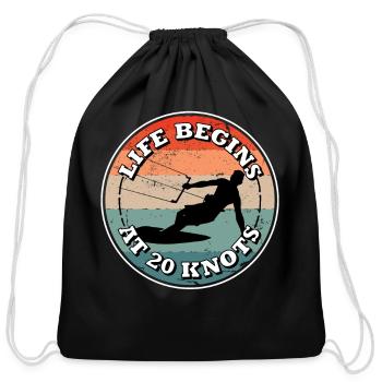 Life Begins At 20 Knots Kitesurfing Kite Surfer - Cotton Drawstring Bag - black - Front