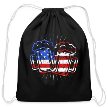 Cheers Beer American Flag Drinking 4th of July - Cotton Drawstring Bag - black - Front