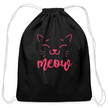 Meow Cat - Cotton Drawstring Bag - black - Front