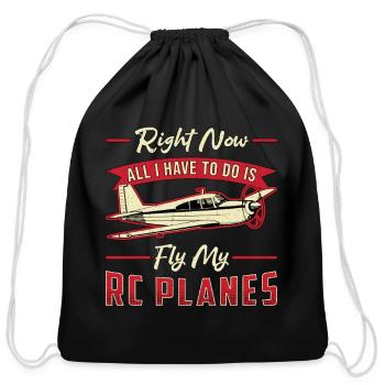 RC Plane Airplane Aircraft Pilot Fly My RC Planes - Cotton Drawstring Bag - black - Front