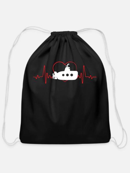 Submarine Lover Submarine Ekg Heartbeat - Cotton Drawstring Bag - black