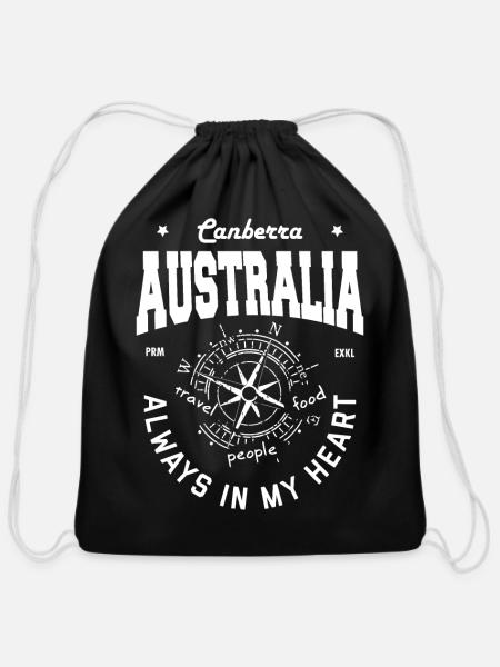 Canberra - Australia - Cotton Drawstring Bag - black