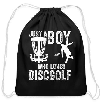 Boy Who Loves Disc Golf Vintage Ultimate Frisbee - Cotton Drawstring Bag - black - Front