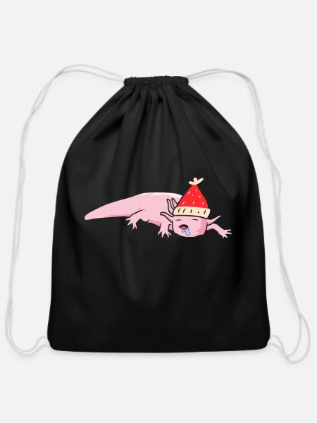 Christmas Axolotl Ugly Christmas Gift Xmas - Cotton Drawstring Bag - black